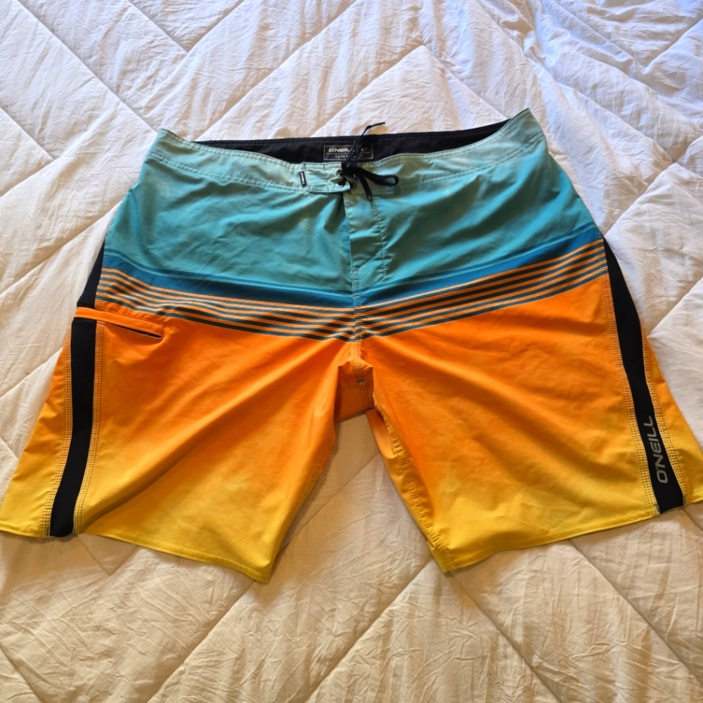 O'Neill Men's Aqua, Orange Yellow Swim Trunks 3xl Superfreak